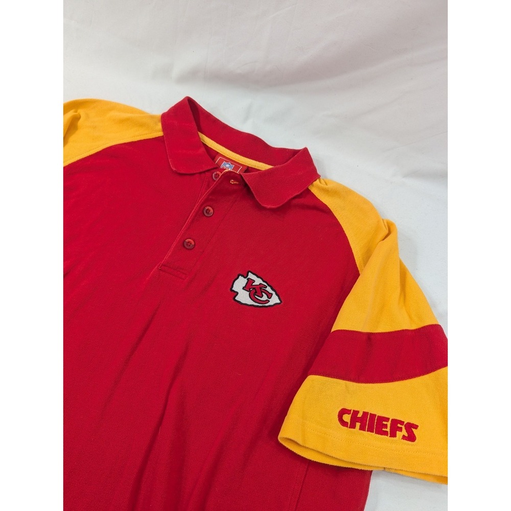 NFL Team Apparel Kansas City Chiefs Knit Polo Mens Large Embroidered Red Gold